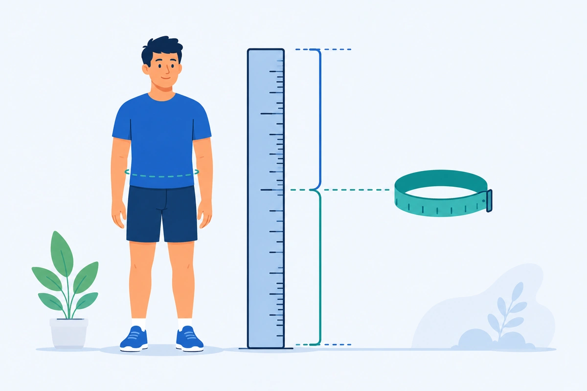Diagrama que muestra que una medida de cintura saludable es inferior a la mitad de la altura de una persona.